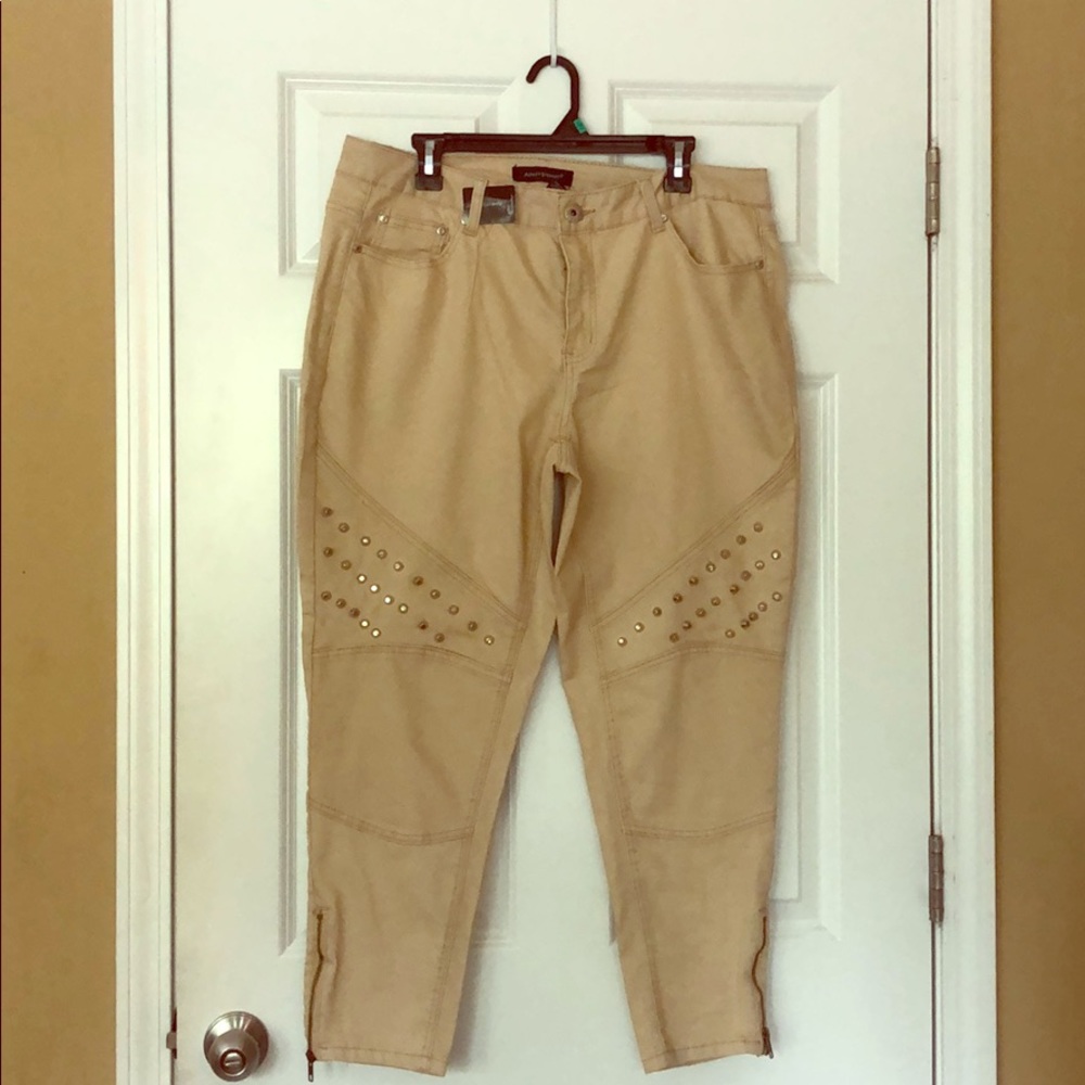 Khaki Studded Zip Ankle skinny jeans